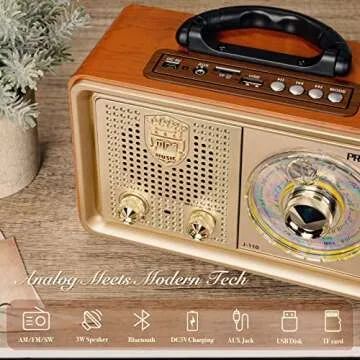 PRUNUS J-110 Radio Portable AM FM,Transistor Plug in Wall AC Power&Battery Powered&Rechargeable Radio for Emergency Use,Vintage Shortwave Radio with Bluetooth Support TF Card AUX USB Player for Gifts