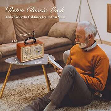 PRUNUS J-110 Radio Portable AM FM,Transistor Plug in Wall AC Power&Battery Powered&Rechargeable Radio for Emergency Use,Vintage Shortwave Radio with Bluetooth Support TF Card AUX USB Player for Gifts