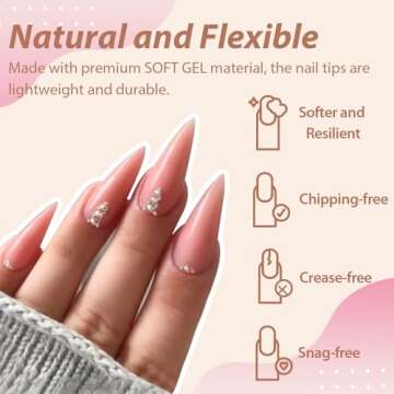 UNA GELLA Long Stiletto Gel x Nail Tips Full Cover 504PCS Pre-shape Long Stiletto Almond Fake Clear Nails Tips No Need File Stiletto Gel Tips No C Curve for Nail Extension DIY Art Salon 12 Sizes