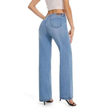 FLYING BANANA Women's High Waisted Wide Leg Baggy Stretch Denim Jeans (Medium Blue, 6 Long)