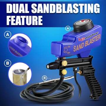 LE LEMATEC Portable Sandblaster Gun Kit, Air Compressor Sand Blaster, Paint & Rust Remover, Abrasive...