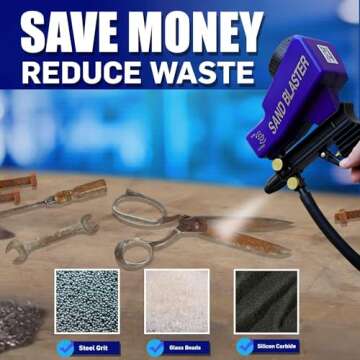 LE LEMATEC Portable Sandblaster Gun Kit, Air Compressor Sand Blaster, Paint & Rust Remover, Abrasive Media & Soda Blaster for Metal, Wood, Automotive & DIY Surface Prep, AS118-2C