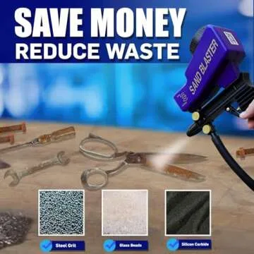 LE LEMATEC Portable Sandblaster Gun Kit, Air Compressor Sand Blaster, Paint & Rust Remover, Abrasive Media & Soda Blaster for Metal, Wood, Automotive & DIY Surface Prep, AS118-2C