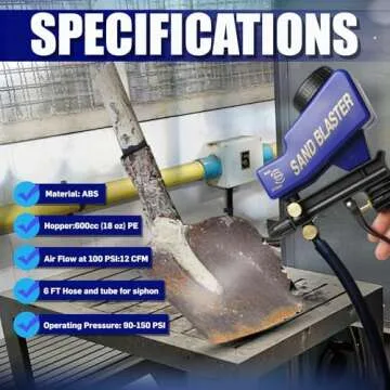 LE LEMATEC Portable Sandblaster Gun Kit, Air Compressor Sand Blaster, Paint & Rust Remover, Abrasive Media & Soda Blaster for Metal, Wood, Automotive & DIY Surface Prep, AS118-2C