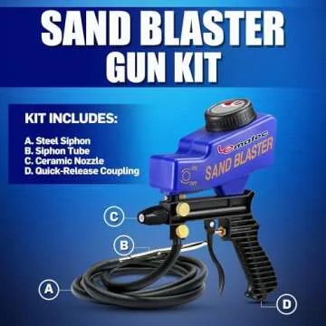 LE LEMATEC Portable Sandblaster Gun Kit, Air Compressor Sand Blaster, Paint & Rust Remover, Abrasive Media & Soda Blaster for Metal, Wood, Automotive & DIY Surface Prep, AS118-2C
