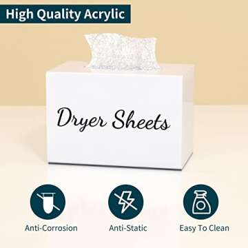 Farmhouse Dryer Sheet Holder, Carmanon Acrylic Dryer Sheet Dispenser Magnetic Laundry Fabric Softener Sheets Holder, Dryer Sheet Container Storage Box with Lid for Laundry Room Decor & Organization
