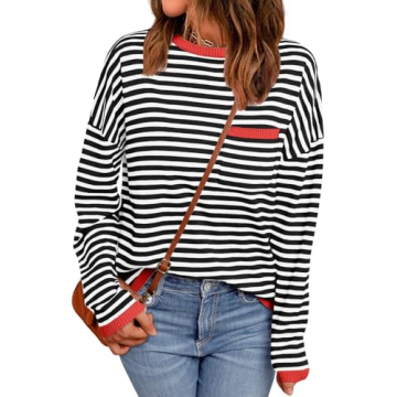 LILLUSORY Women's Oversized Striped Pullover Sweater for Ultimate Comfort & Style