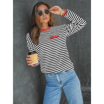 Stylish LILLUSORY Women's Oversized Striped Pullover Sweater
