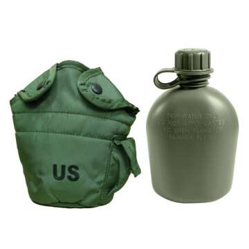 Durable Military-Grade Olive Drab Canteen Cover with 1 Quart Canteen