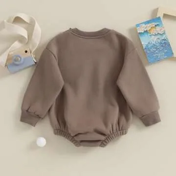 AEEMCEM Newborn Baby Boy Girl Fleece Sweatshirt Bubble Romper Oversized Solid Color Thick Sweater Romper Warm Winter Clothes (A-Coffee, 0-3 Months)