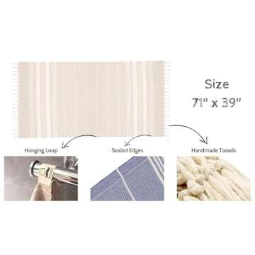 Bazaar Anatolia Turkish Beach Towel 100% Cotton Bath Towels Oversized Quick Dry Boho Farmhouse Decor Sheets Bathroom Towels Sand Free Camping Blanket 71x39 inches - Stripe Beige