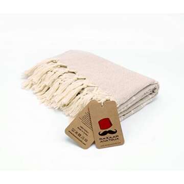 Bazaar Anatolia Turkish Beach Towel 100% Cotton Bath Towels Oversized Quick Dry Boho Farmhouse Decor Sheets Bathroom Towels Sand Free Camping Blanket 71x39 inches - Stripe Beige