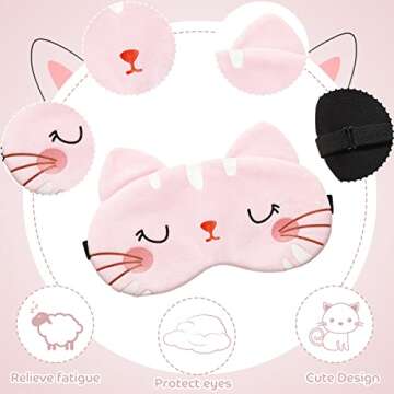 Haysandy Cute Eye Mask for Sleeping 3 Pieces Cartoon Dog Face Eye Cover Funny Animal Cat Sleeping Mask Soft Lightweight Night Sleep Masks Kitty Mask Blindfolds for Women Men Kids(Cat)