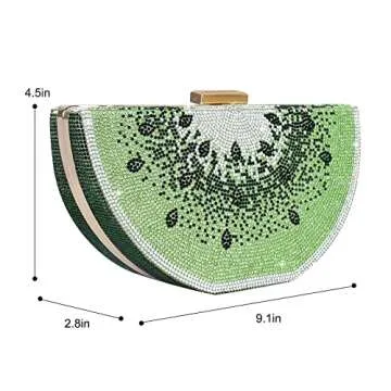 Evevictor Clutch Purse for Women, Crystal Evening Bag, Watermelon Shape Handbag, Rhinestone Money Hand Bag for Prom, Party, Date (Green)