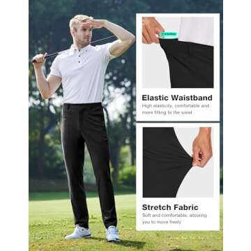 SPECIALMAGIC Golf Pants Men Stretch Slim Fit 5 Pockets Slim Fit Lightweight Dress Casual Tapered Zipper Black,40W30L
