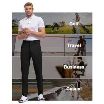 SPECIALMAGIC Golf Pants Men Stretch Slim Fit 5 Pockets Slim Fit Lightweight Dress Casual Tapered Zipper Black,40W30L