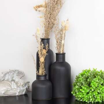 AuldHome Design Black Ceramic Vases (Set of 3); Matte Black Decorative Pottery Vases