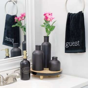 AuldHome Black Ceramic Vases Set of 3 - Elegant Decor