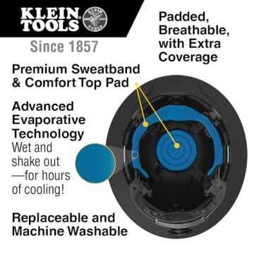 Klein Tools 60347 Hard Hat, Vented Full Brim, Class C, Premium KARBN Pattern, Rechargeable Lamp, Padded Sweat-Wicking Sweatband, Top Pad