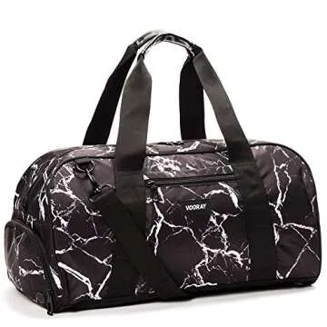 Vooray Burner Sport 20" Gym Bag with Shoe Pocket & Laundry Bag (Black Marble),Large
