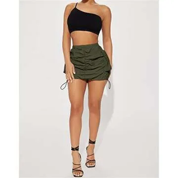 Womens Cargo Skirt Y2K - Casual Summer High Waisted Bodycon Pencil Ruched Mini Skirts Side Drawstring and Pockets Army Green XXL