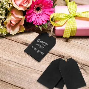 Boao 32 Pieces Mini Chalkboard Tags Bulk 2"x3.1" Wood Chalkboard Signs Wooden Hanging Labels with String Price Message Tags for Holiday Christmas Weddings Gift, Black