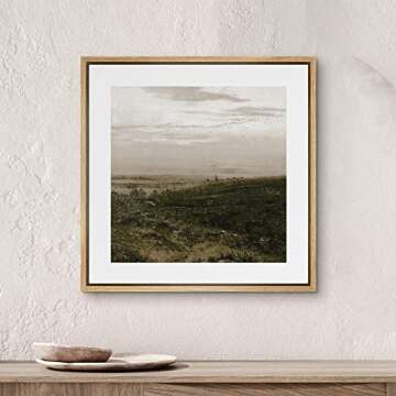 SIGNWIN Framed Canvas Print Wall Art Cloudy Stormy Brown Countryside Landscape Nature Wilderness Illustrations Fine Art Farmhouse/Country Minimal for Living Room, Bedroom, Office - 24"x24" Natural