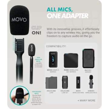 Movo WMX-HM Mic Handle for DJI Mic, Rode Wireless GO, Hollyland Lark, and More - Wireless Interview Microphone Handle - Wireless Lav Mic Adapter for Vlogging, Interviews, Podcasting, Content Creation