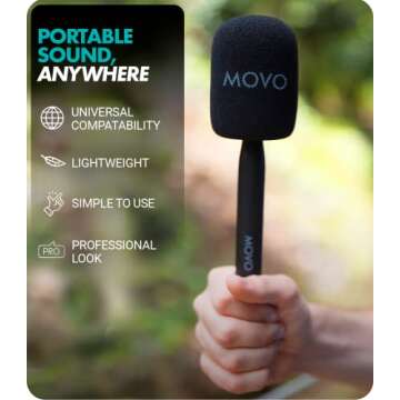 Movo WMX-HM Mic Handle for DJI Mic, Rode Wireless GO, Hollyland Lark, and More - Wireless Interview Microphone Handle - Wireless Lav Mic Adapter for Vlogging, Interviews, Podcasting, Content Creation