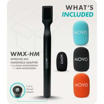 Movo WMX-HM Mic Handle for DJI Mic, Rode Wireless GO, Hollyland Lark, and More - Wireless Interview Microphone Handle - Wireless Lav Mic Adapter for Vlogging, Interviews, Podcasting, Content Creation