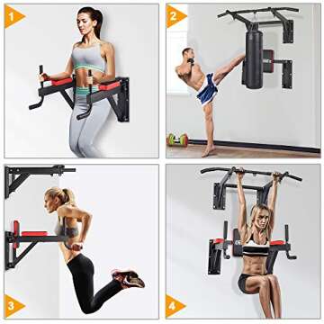 ONETWOFIT Wall Mounted Power Tower Pull Up Bar Station Workout Dip Station, Multi-Function Chin Up B...