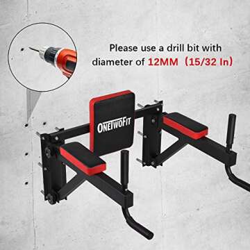 ONETWOFIT Wall Mounted Power Tower Pull Up Bar Station Workout Dip Station, Multi-Function Chin Up Bar Exercise Bar Set for Home Gym Strength Training Fitness Equipment, Pull Up Stand 330 Lbs