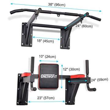 ONETWOFIT Wall Mounted Power Tower Pull Up Bar Station Workout Dip Station, Multi-Function Chin Up Bar Exercise Bar Set for Home Gym Strength Training Fitness Equipment, Pull Up Stand 330 Lbs