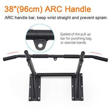 ONETWOFIT Wall Mounted Power Tower Pull Up Bar Station Workout Dip Station, Multi-Function Chin Up Bar Exercise Bar Set for Home Gym Strength Training Fitness Equipment, Pull Up Stand 330 Lbs