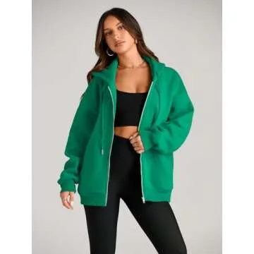 EFAN Women Zip Up Hoodies Oversized Sweatshirt Jacket 2024 Fall Fleece Cute Pullover Hooded Tops Teen Girls Casual Loose Fit Y2k Trendy Fashion Gym Clothes Outfits Green M