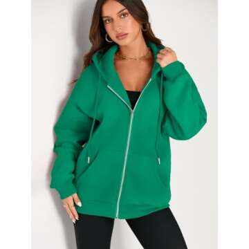 EFAN Women Zip Up Hoodies Oversized Sweatshirt Jacket 2024 Fall Fleece Cute Pullover Hooded Tops Teen Girls Casual Loose Fit Y2k Trendy Fashion Gym Clothes Outfits Green M