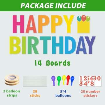 Happy Birthday Yard Sign with Stakes, Personalized Age Happy Birthday Sign with 20 Number Stickers and Balloons, Birthday Yard Lawn Signs for Happy Birthday Decorations, Rainbow Color, 15" Big Size