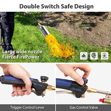 Propane Torch Burner Weed Torch High Output 1,800,000 BTU with 10FT Hose,Heavy Duty Blow Torch with Flame Control and Turbo Trigger Push Button Igniter,Flamethrower for Garden Wood Ice Snow Road (Blue
