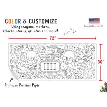 Tiny Expressions Football Game Coloring Poster for Kids - Rolled, No Creases 30" x 72" Large Coloring Tablecoth for Sports-Themed Birthday Parties - Fun Football Party Decorations for Boys and Girls