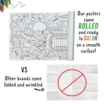 Tiny Expressions Football Game Coloring Poster for Kids - Rolled, No Creases 30" x 72" Large Coloring Tablecoth for Sports-Themed Birthday Parties - Fun Football Party Decorations for Boys and Girls