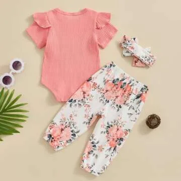 Cute Baby Girl Romper Pants Headband Outfit Set
