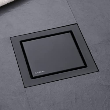 RANDOM Stylish Black Shower Drain with Removable Cover