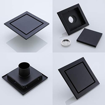RANDOM Stylish Black Shower Drain with Removable Cover