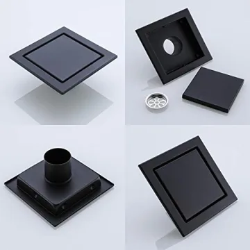 RANDOM Stylish Black Shower Drain with Removable Cover