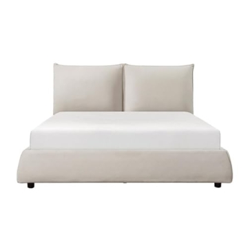 Elegant Chenille Upholstery Full Platform Bed in Beige