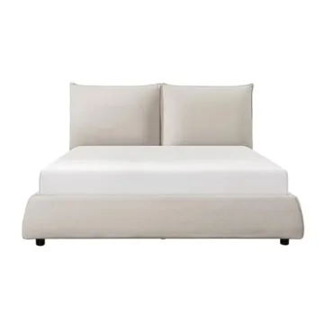 Elegant Chenille Upholstery Full Platform Bed in Beige