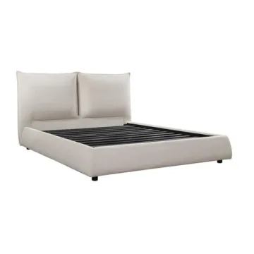 Elegant Chenille Upholstery Full Platform Bed in Beige