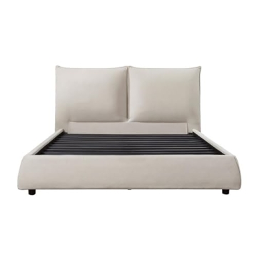 Elegant Chenille Upholstery Full Platform Bed in Beige