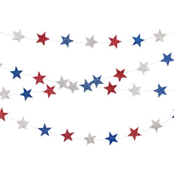 Whaline 52ft Glitter Patriotic Star Streamers for Parties