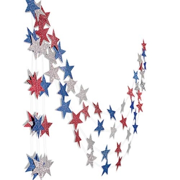 Whaline 52ft Glitter Patriotic Star Streamers for Parties